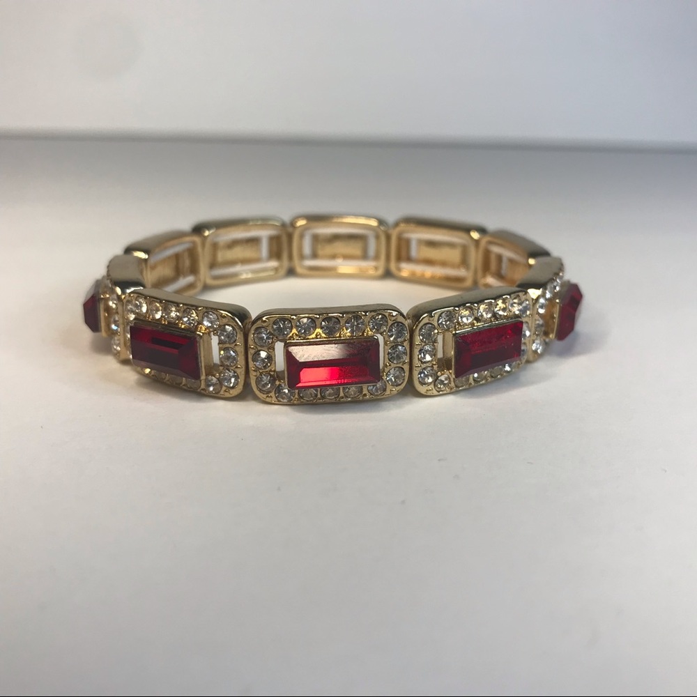 Vintage Synthetic ruby and diamond elastic gold bracelet